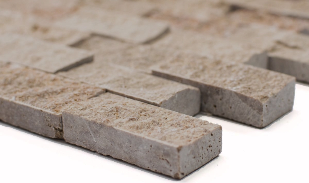 Splitface Mosaik Fliese Travertin Natursteinwand Walnuss Brick Noce Travertin 43-44248