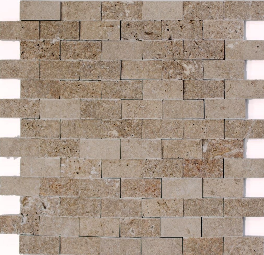 Splitface Mosaik Fliese Travertin Natursteinwand Walnuss Brick Noce Travertin 43-44248