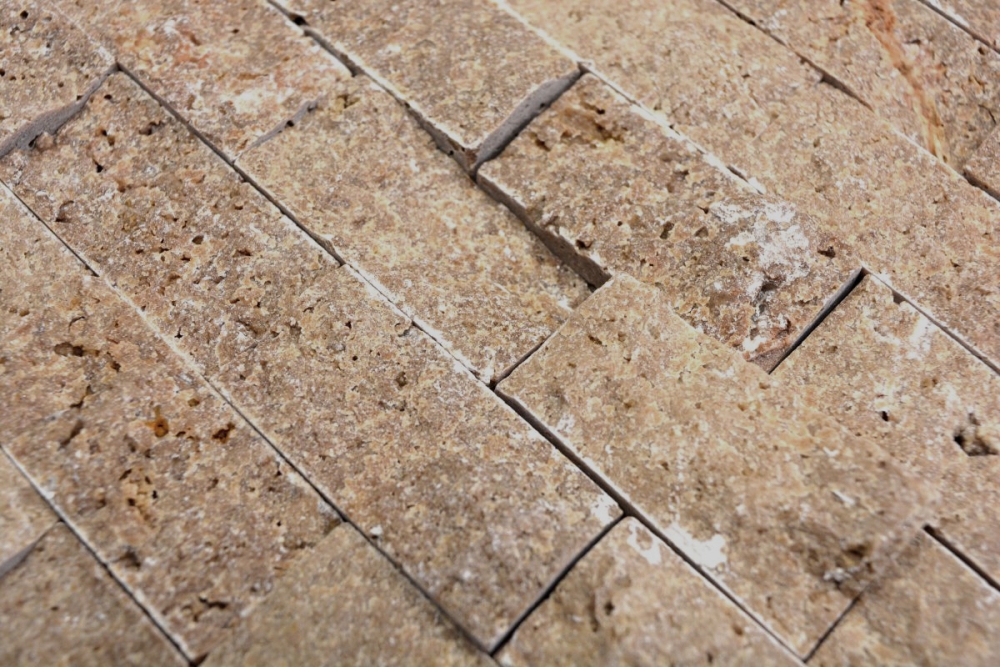 Splitface Mosaik Fliese Travertin Natursteinwand Walnuss Brick Noce Travertin 43-44248