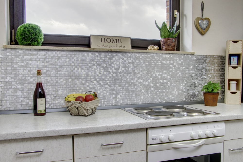 Mosaique Brick aluminium uni alu aspect maconnerie argent mat