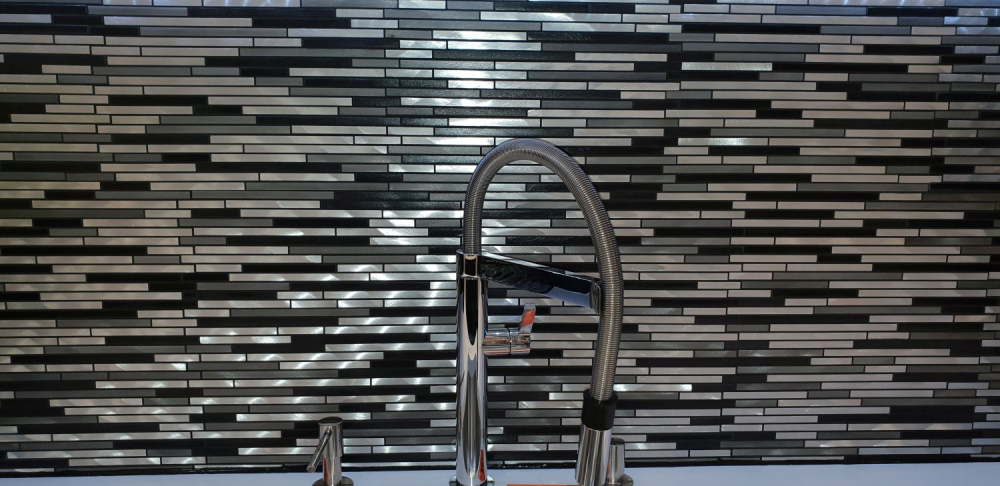 Mosaik Fliese Aluminiummosaik Verbund Grau Schwarz Silber Fliesenspiegel Wandfliese - 49-0308