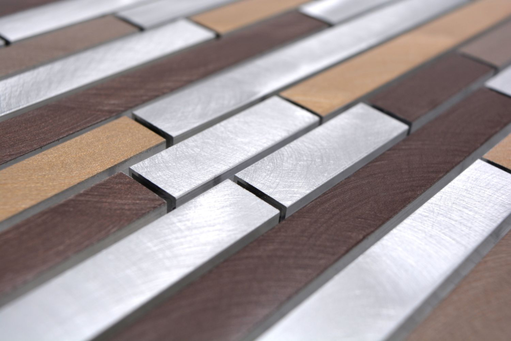 Mosaique composite alu mix alu cuivre aluminium aspect maconnerie beige marron mat