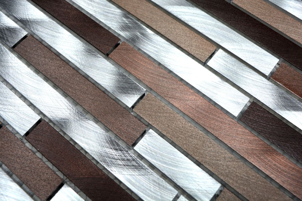 Mosaique composite alu mix alu cuivre aluminium aspect maconnerie beige marron mat