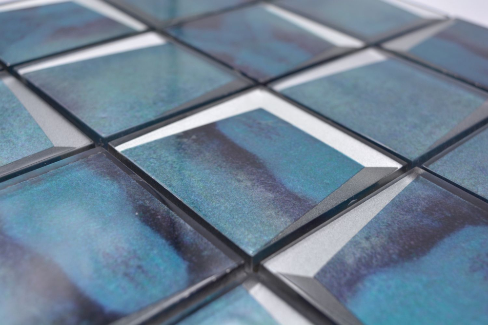 Mosaik Quadrat Glasmosaik 3D-Optik blau Transluzent glänzend