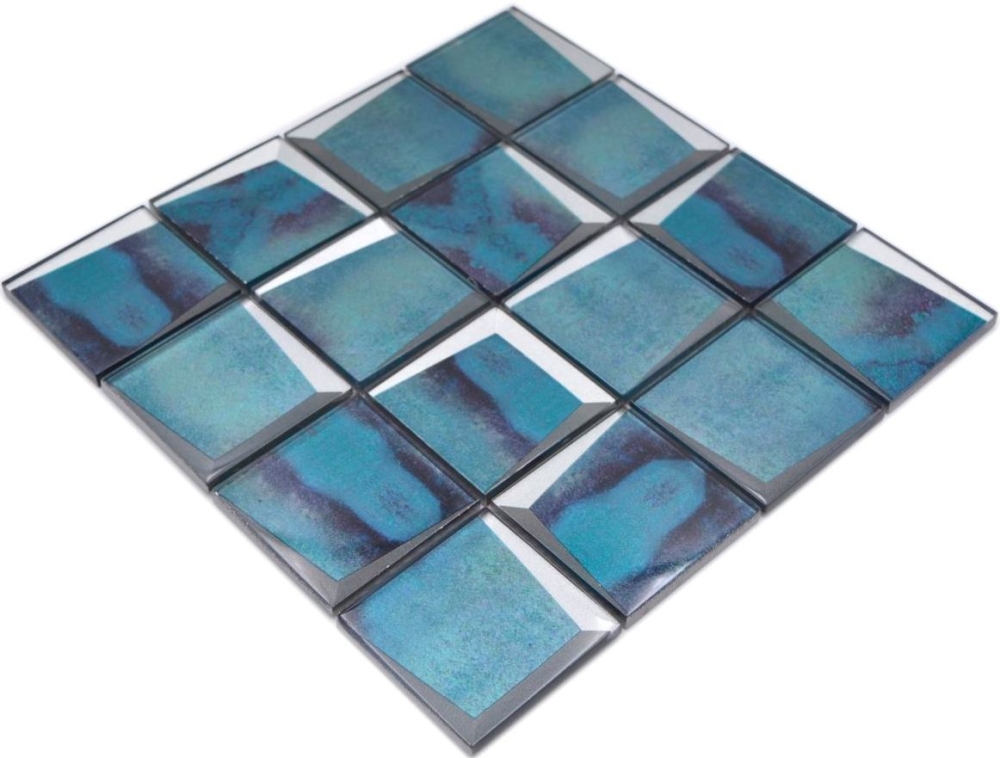 Glasmosaik Mosaikfliese Quadrat 3D-Optik Azurblau Fliesenspiegel Küche - 88-XB10