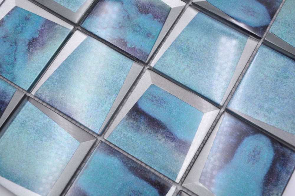 Glasmosaik Mosaikfliese Quadrat 3D-Optik Azurblau Fliesenspiegel Küche - 88-XB10