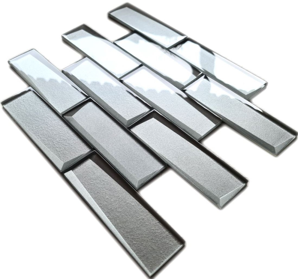Mosaico de vidrio mosaico de azulejos Metro gris plata 3D optico azulejo espejo de pared - 88-XB01