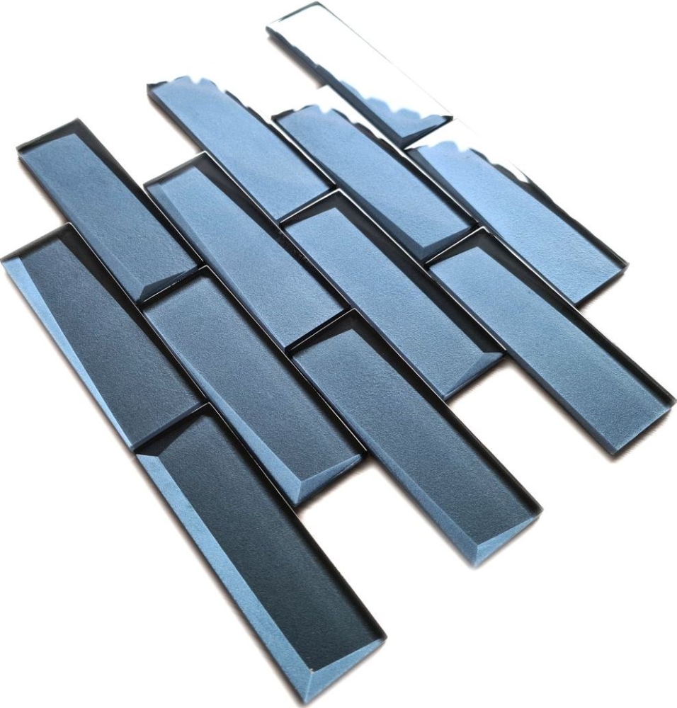 Mosaique Rectangle Mosaique de verre 3D greyblue Translucide gris-bleu brillant
