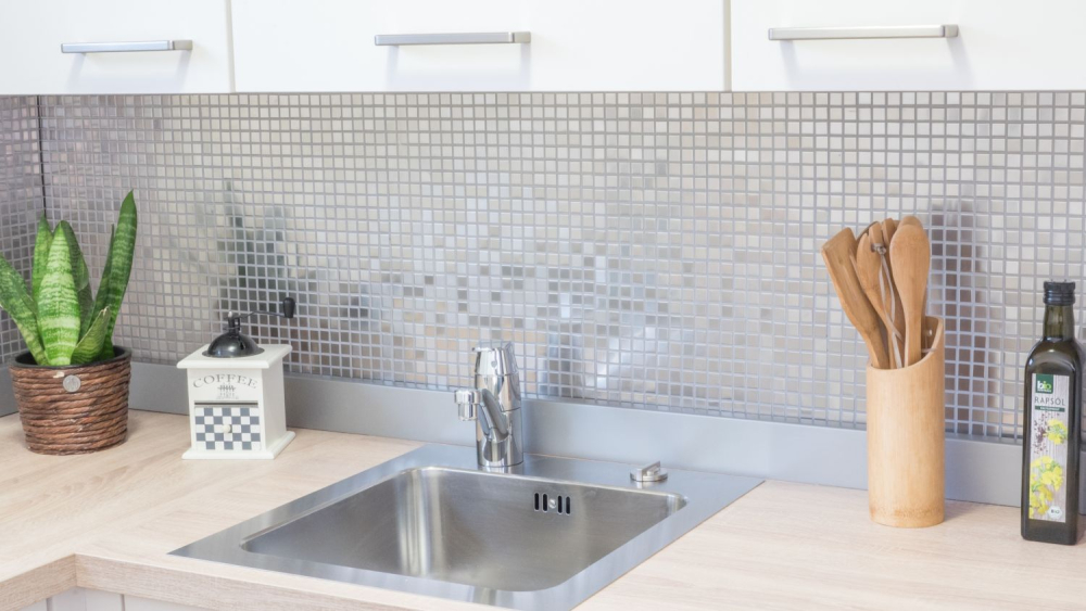 Mosaico de azulejos de acero inoxidable de plata cepillado azulejos backsplash pared de la cocina - 129-CE15D - Kopie