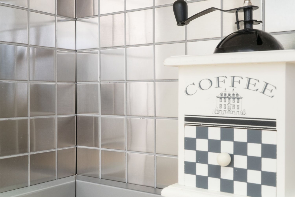 Mosaik Fliese Edelstahl Silber Stahl Gebürstet Küchenwand Badfliese Mosaikmatte - 129-48D