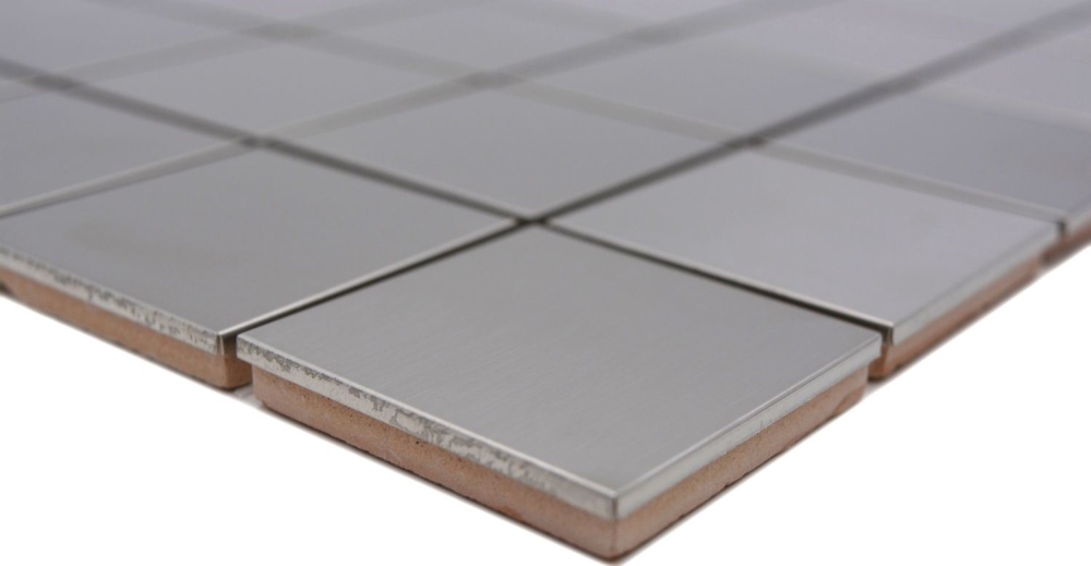 Mosaik Fliese Edelstahl Silber Stahl Gebürstet Küchenwand Badfliese Mosaikmatte - 129-48D