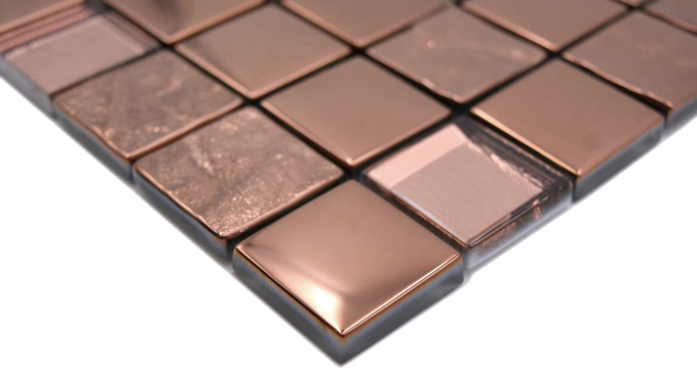 Mosaique Carre Mosaique de verre EP bronze translucide aspect relief brillant