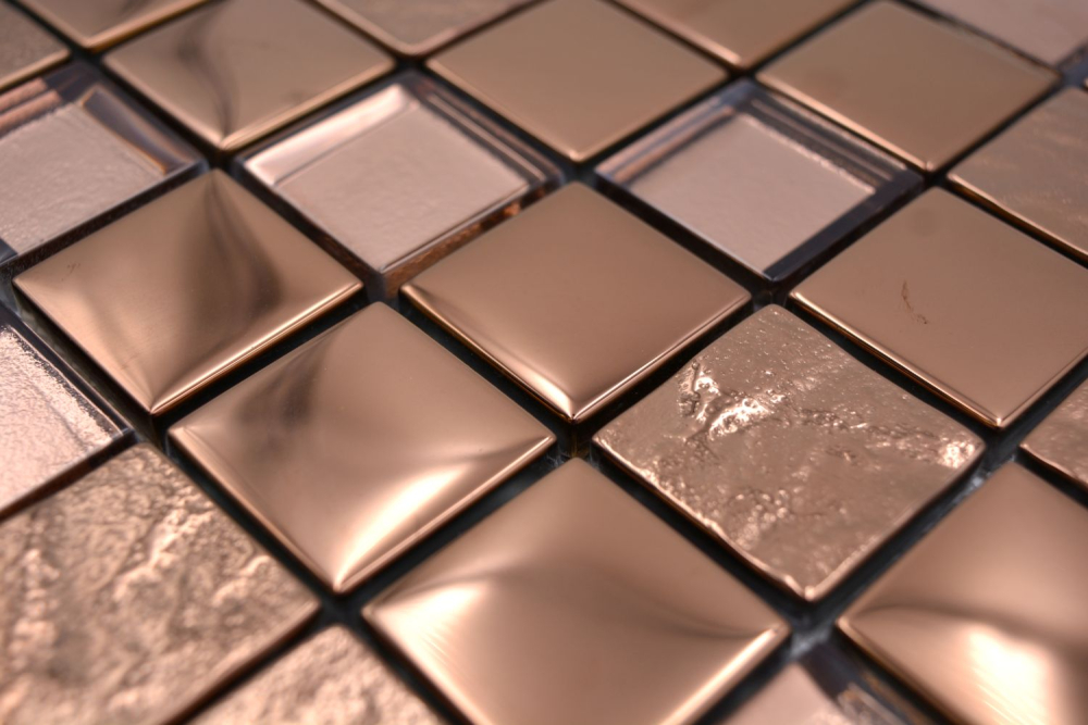 Mosaique Carre Mosaique de verre EP bronze translucide aspect relief brillant