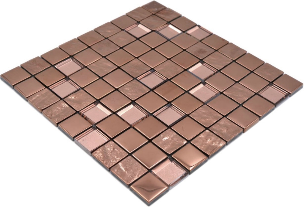 Mosaique Carre Mosaique de verre EP bronze translucide aspect relief brillant