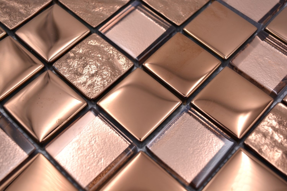 Mosaique Carre Mosaique de verre EP bronze translucide aspect relief brillant