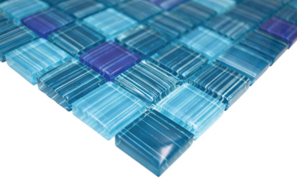 Mosaique a l'aspect de traits bleu translucide Crystal - 10 feuilles de mosaique