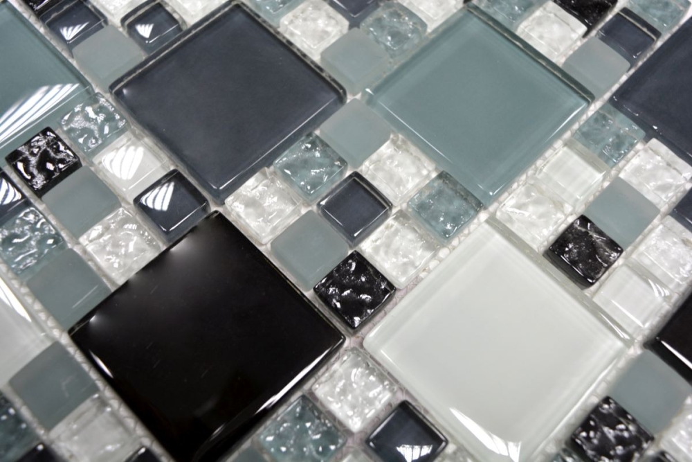 Mosaique de verre Carreau blanc gris clair anthracite Carrelage cuisine - 78-0204