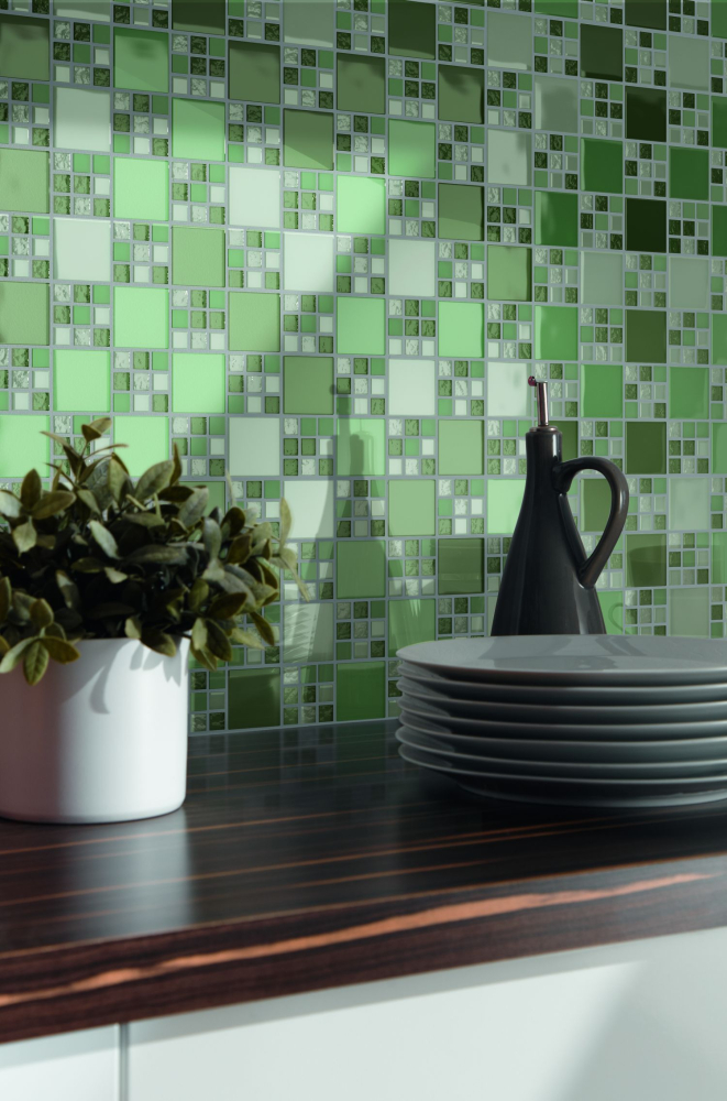 Mosaique de verre Carreau de mosaique blanc vert emeraude vert pastel Carrelage cuisine - 78-0504