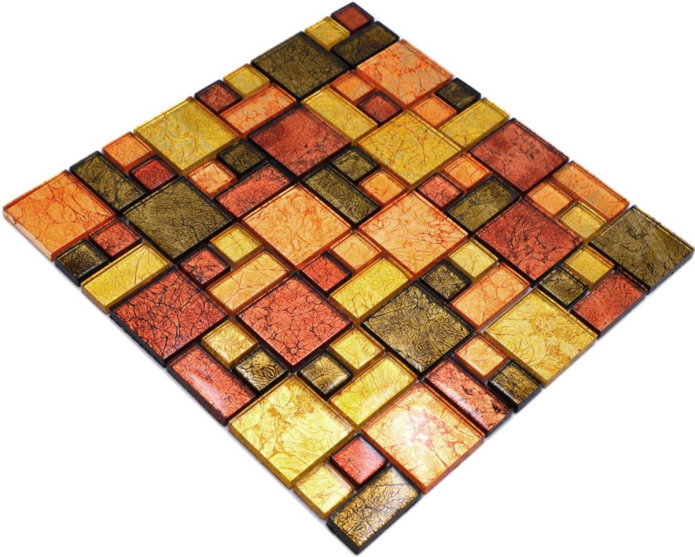 Piastrella di vetro a mosaico oro rosso arancio struttura combinazione di piastrelle da parete cucina - 88-07814 - Kopie