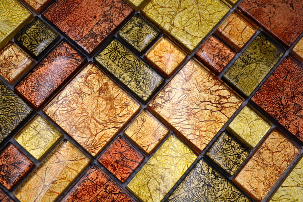 Piastrella di vetro a mosaico oro rosso arancio struttura combinazione di piastrelle da parete cucina - 88-07814 - Kopie