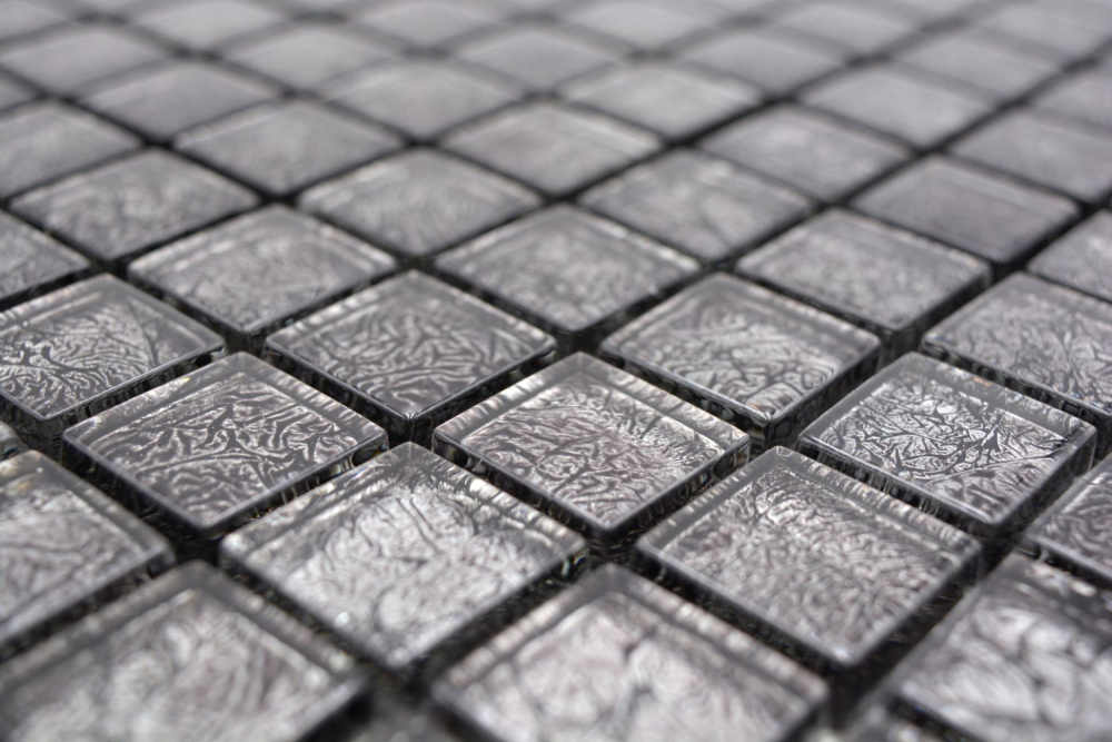 Mosaique de verre Noir Anthracite Structure Carreau mural Carreau de cuisine - 126-8BL17