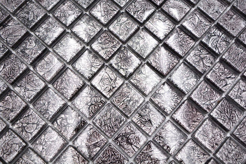 Mosaique de verre Noir Anthracite Structure Carreau mural Carreau de cuisine - 126-8BL17
