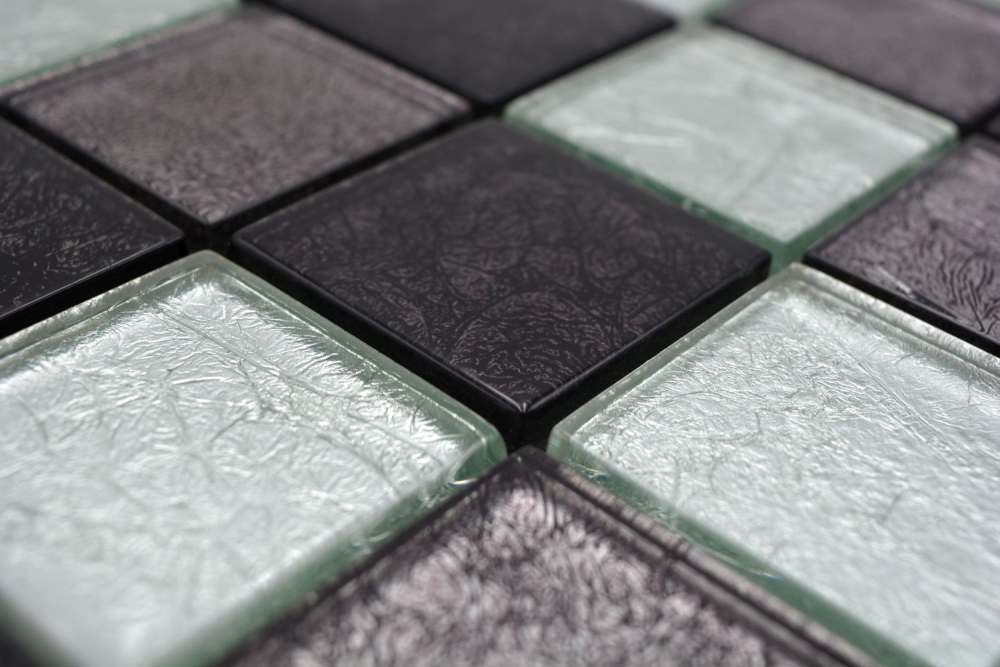 Piastrella di vetro a mosaico argento antracite nero struttura muro piastrella mosaico cucina - 126-1784 - Kopie