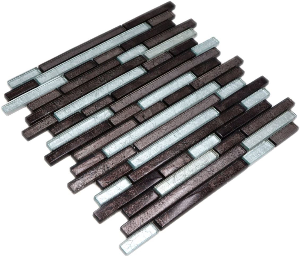 Mosaique de verre Argente Anthracite Noir Batons Structurels Carreau mural Mosaique de cuisine - 86-1703