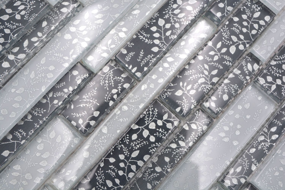 Mosaik Verbund Glasmosaik Chic Flowers Transluzent Verbundoptik mix weiß grau glänzend