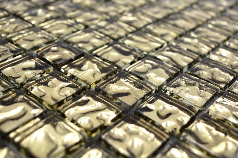 Mosaik Quadrat Glasmosaik Gold wavy Transluzent gold glänzend