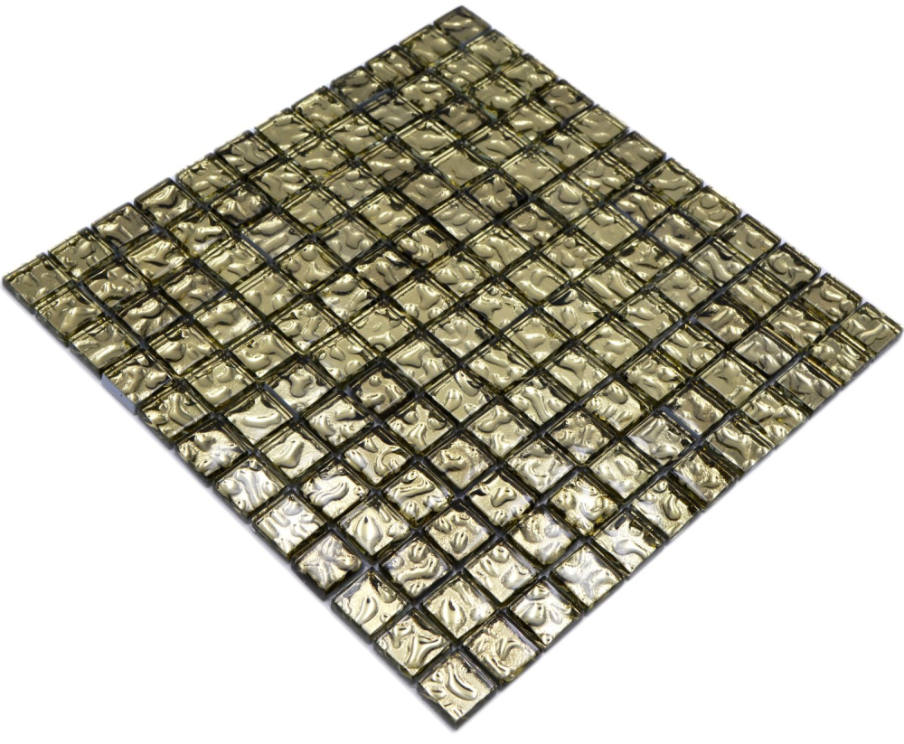 Mosaik Quadrat Glasmosaik Gold wavy Transluzent gold glänzend