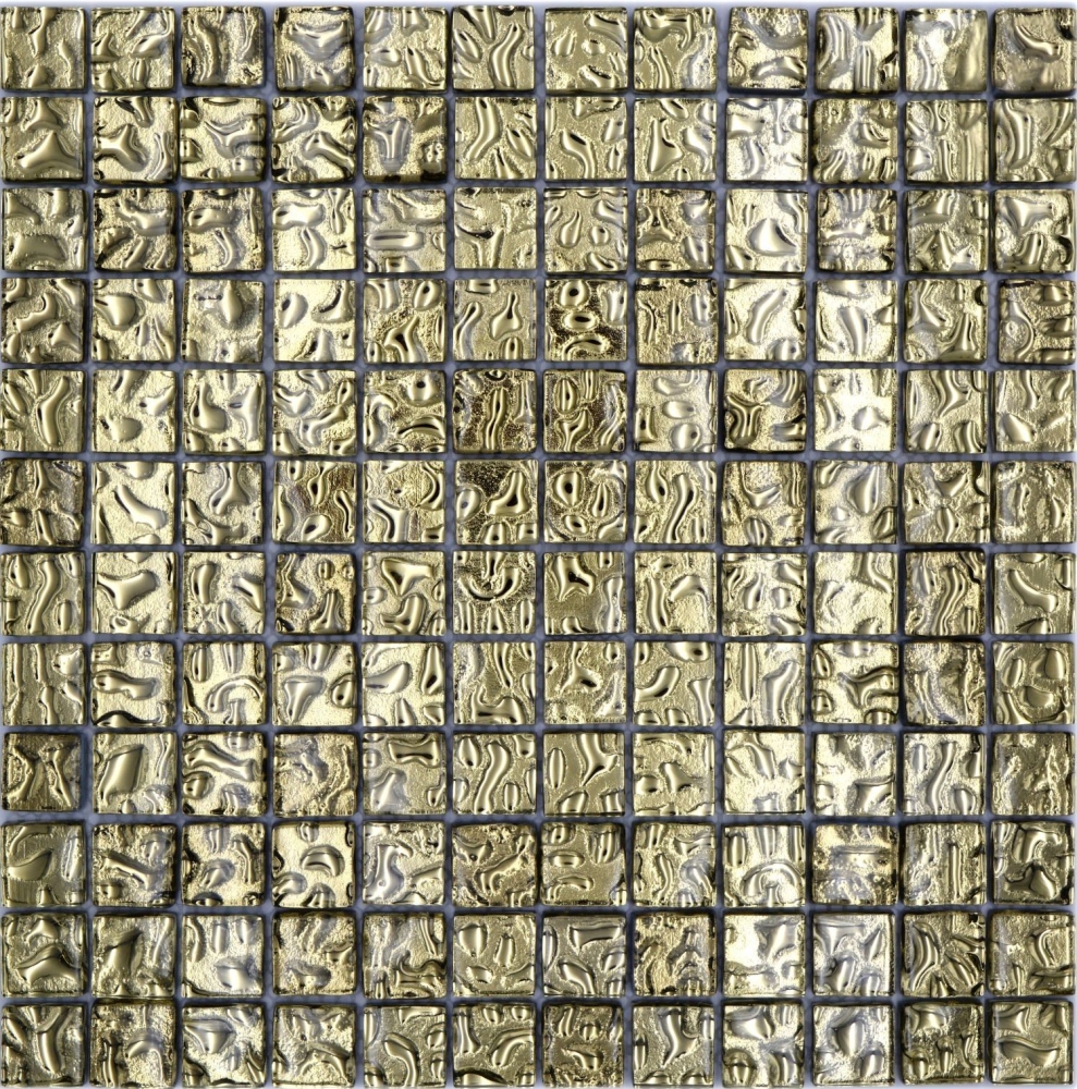 Mosaik Quadrat Glasmosaik Gold wavy Transluzent gold glänzend