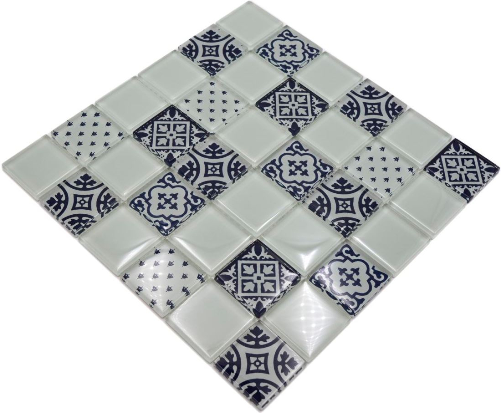 Mosaic square glass mosaic look white translucent retro look glossy
