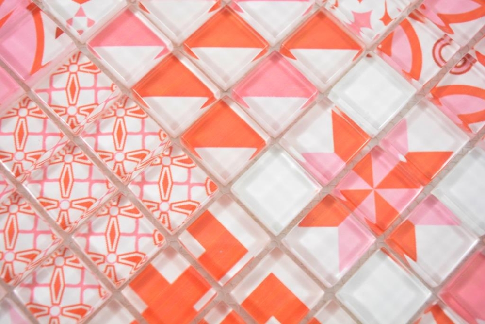 Mosaique Carre Mosaique de verre design rouge translucide aspect retro brillant