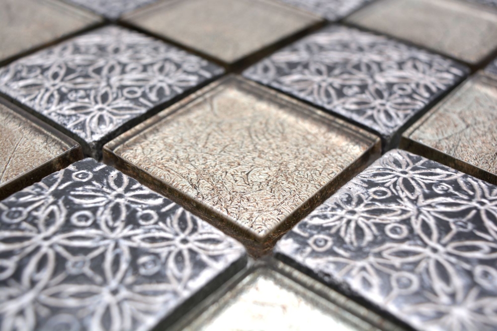 Mosaik Quadrat Glasmosaik Resin Optik mix Mix Transluzent Reliefoptik champagner schwarz glänzend