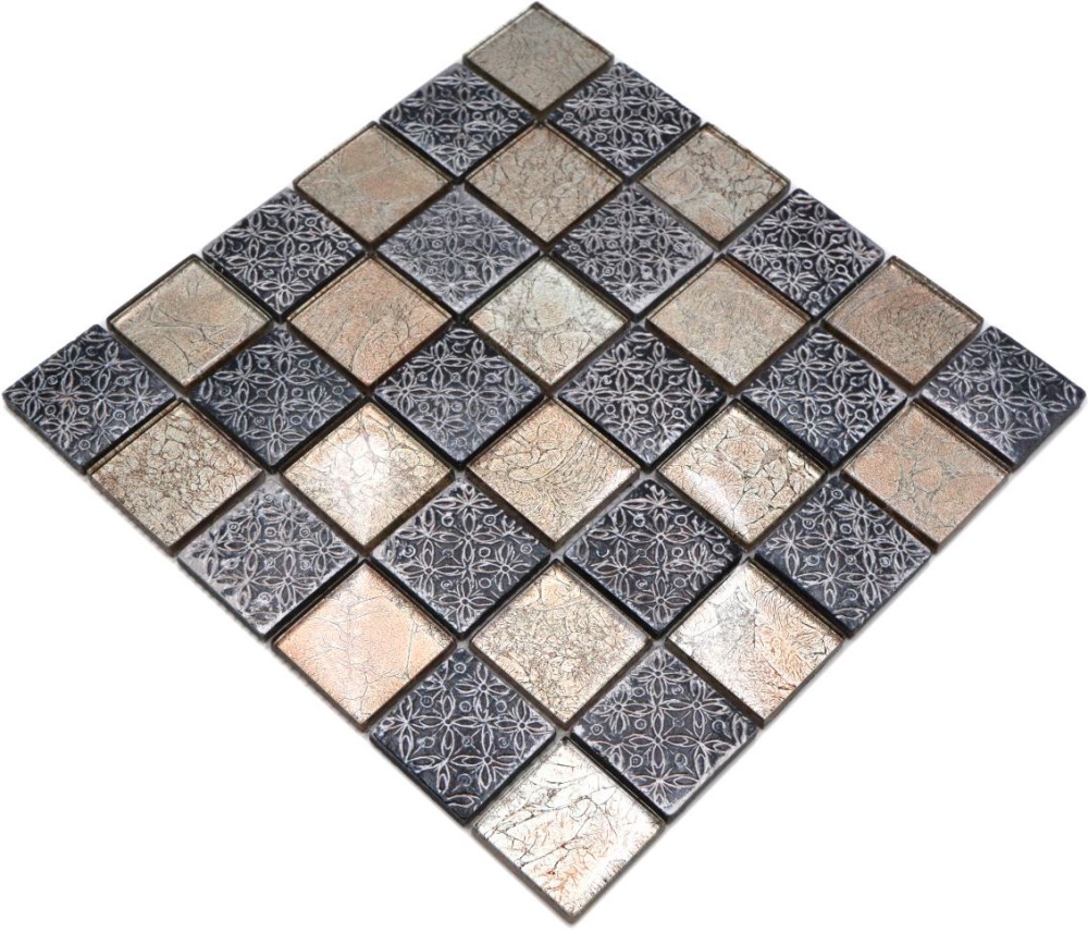 Mosaik Quadrat Glasmosaik Resin Optik mix Mix Transluzent Reliefoptik champagner schwarz glänzend