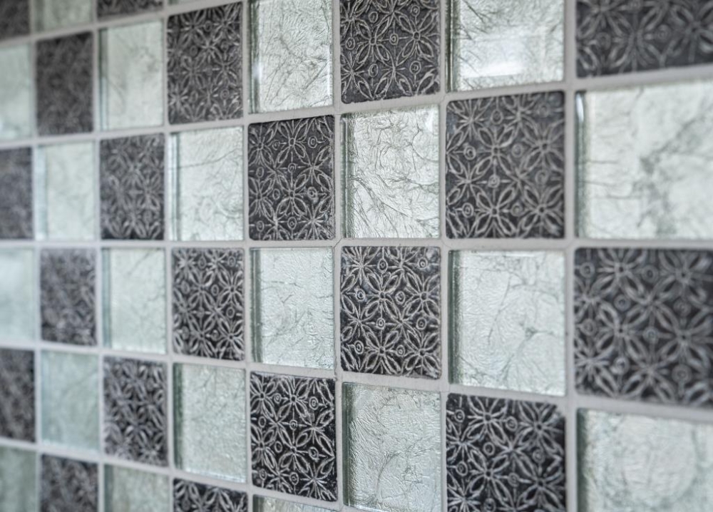 Mosaique carree Mosaique de verre Resin optique mix silver Mix translucide optique relief argent brillant