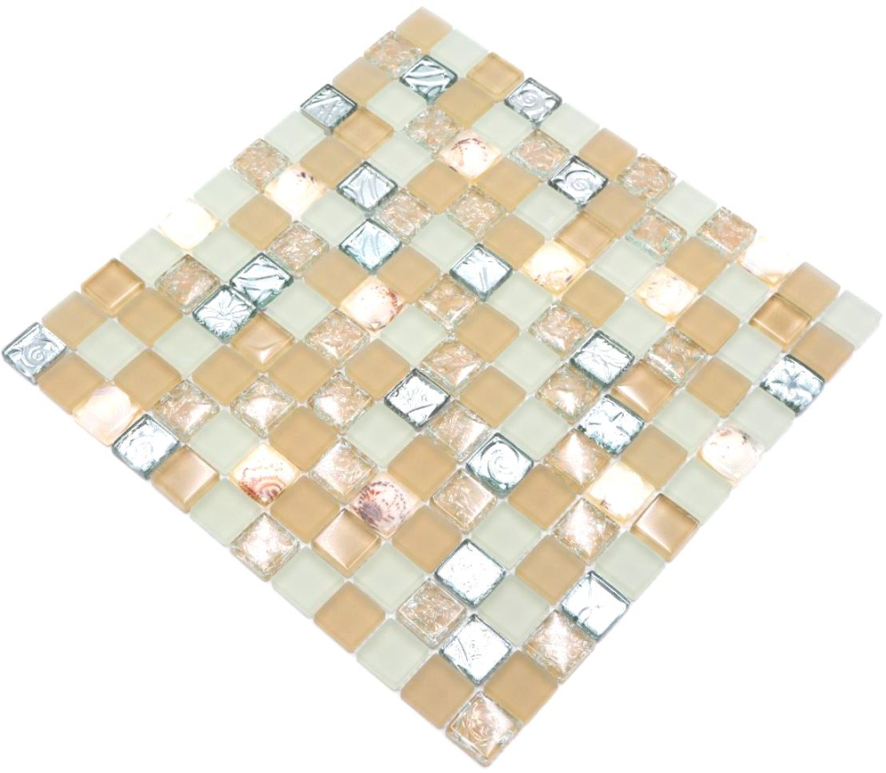 Mosaique de coquillages Mosaique de verre blanc beige argent Carrelage 82B-0112