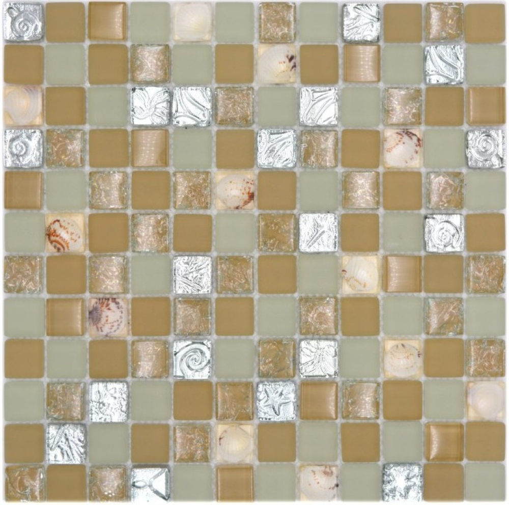 Mosaico di conchiglie Mosaico di vetro bianco beige argento Backsplash di piastrelle 82B-0112 - Kopie