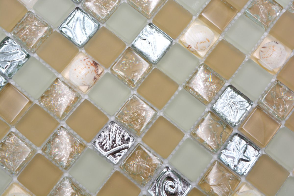 Mosaico di conchiglie Mosaico di vetro bianco beige argento Backsplash di piastrelle 82B-0112 - Kopie