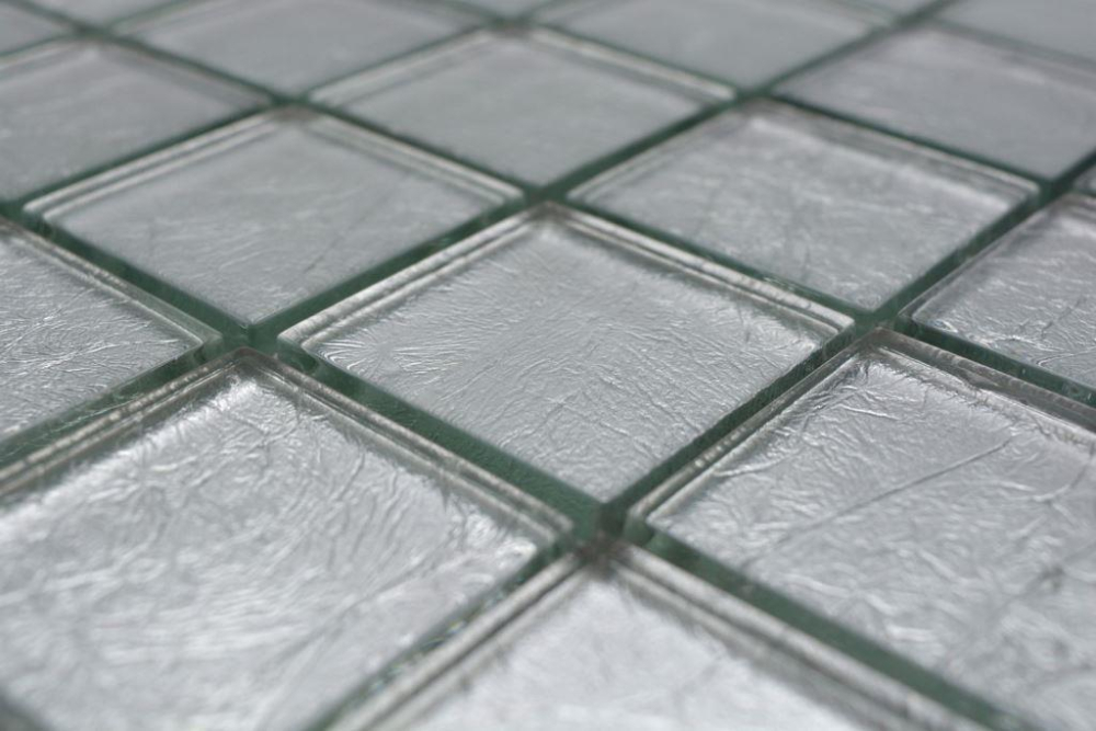 Mosaikfliesen Glasmosaik Silber Struktur Quadrat Crystal