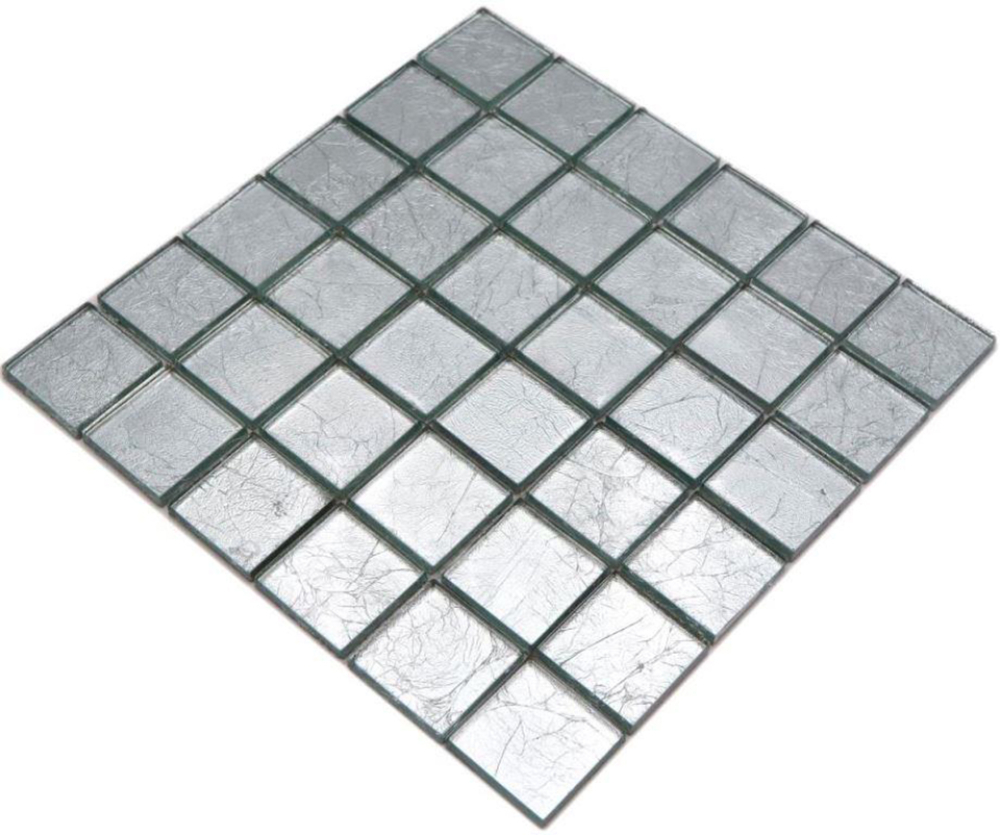 Mosaikfliesen Glasmosaik Silber Struktur Quadrat Crystal