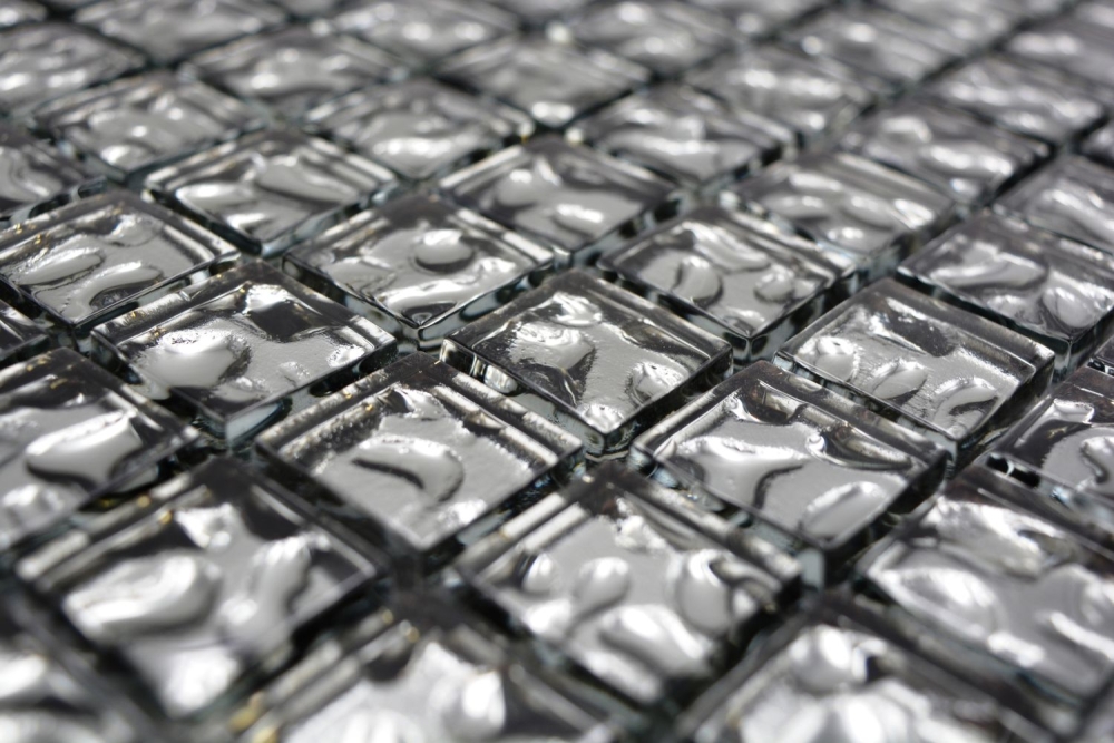 Mosaik Quadrat Glasmosaik Silver wavy Transluzent silber glänzend