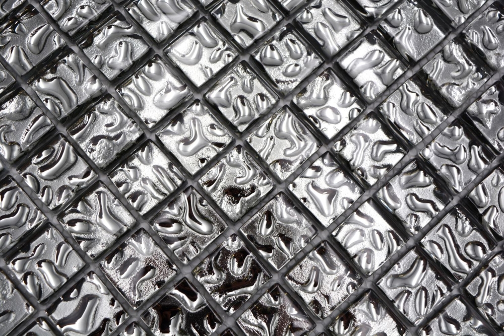 Mosaik Quadrat Glasmosaik Silver wavy Transluzent silber glänzend