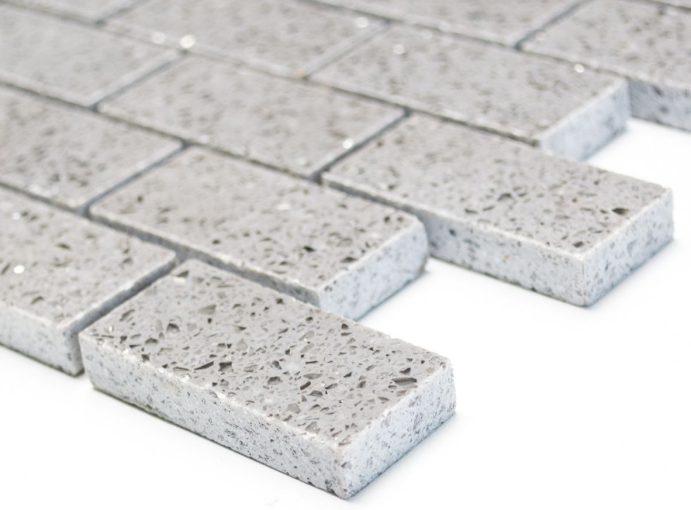Azulejo mosaico de piedra artificial Mosaico de cuarzo Ladrillo artificial Brillo gris Revestimiento de pared - 46-0204 - Kopie