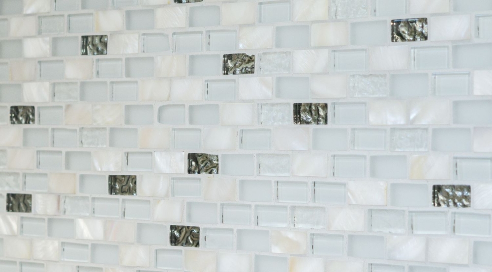 Barras de mosaico compuesto de piedra natural mosaico de azulejos de ladrillo de plata blanca de vidrio mosaico de concha estructura backsplash de la cocina cuarto de bano WC - 87-B01S