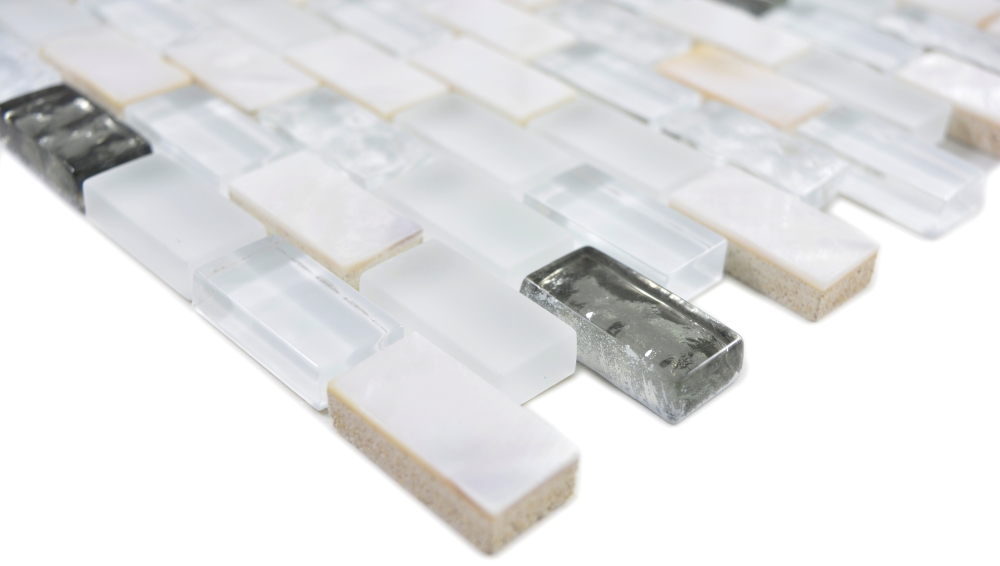 Barras de mosaico compuesto de piedra natural mosaico de azulejos de ladrillo de plata blanca de vidrio mosaico de concha estructura backsplash de la cocina cuarto de bano WC - 87-B01S