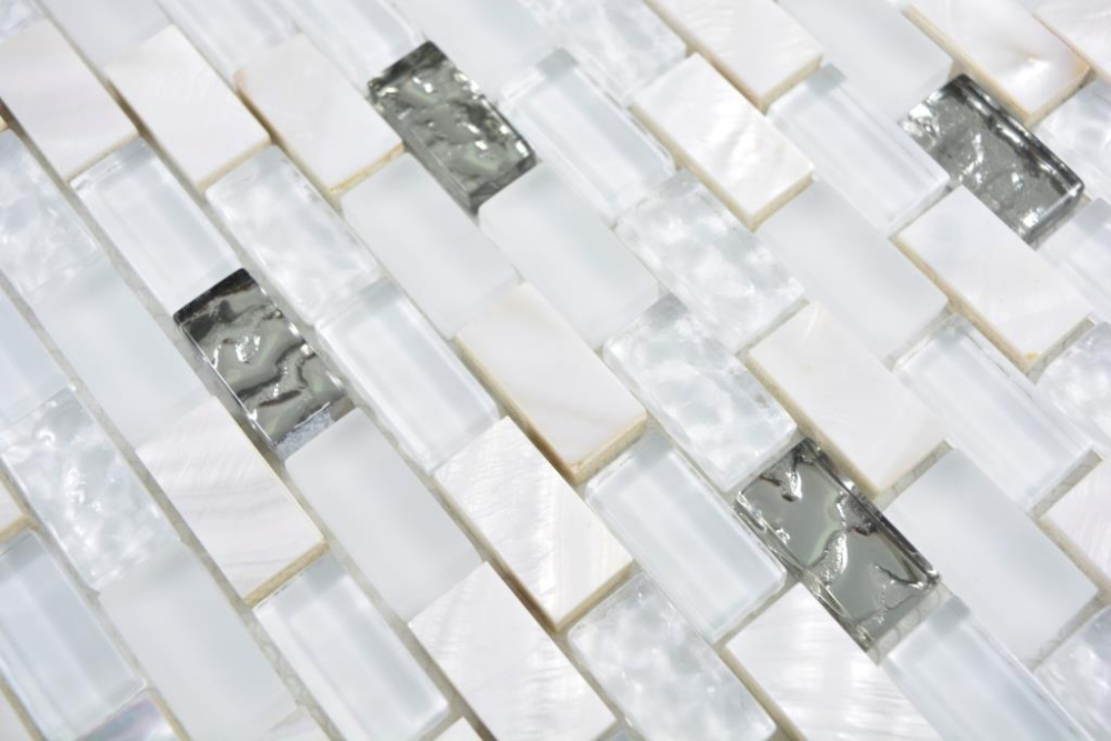 Barras de mosaico compuesto de piedra natural mosaico de azulejos de ladrillo de plata blanca de vidrio mosaico de concha estructura backsplash de la cocina cuarto de bano WC - 87-B01S