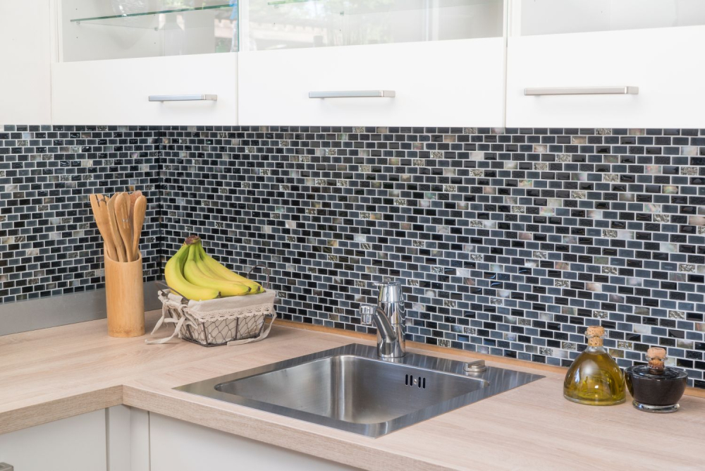 Mosaik Brick Glasmosaik Stein Muschel mix schwarz MIX Transluzent Mauerverbandoptik glänzend