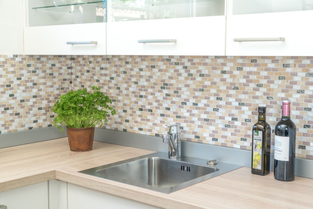 Mosaique baguettes composite pierre naturelle carreau de mosaique beige rose nacre Brick mosaique verre coquillage mur arriere cuisine salle de bain WC - 87-B05S